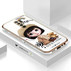 Hontinga for Redmi 9 Luxury 6D Plating Soft Casing Silicone Square Frame Phone Case Shiny Bling Back Cover Cute Cartoon Satchel Girl Case