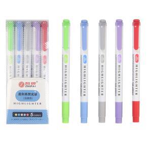 5 Colors Dual Tip Highlighter Pens Broad Chisel and Fine Tips Marker Pen for for School Students Office Home Supplies