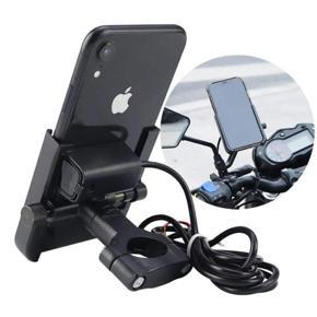 Motorcycle Mobile Holder Handlebar Bracket with USB Fast Charger