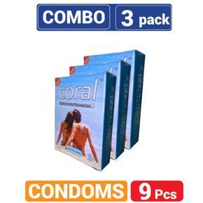 Coral Extra Time Combo Lubricated Natural Latex Condoms - Combo Pack - 3x3=9pcs