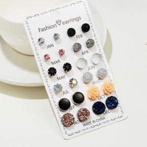 New Trendy Fashionable Mixed Design 12 Pairs = 24 Pcs Stud Earrings Set for Girls Simple Stylish New collection - Earrings Set 12 Pairs for Women Simple Top - Earring Set for Girls - Ear Rings Set 12 