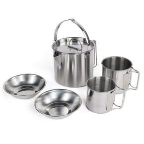 Outdoor Stainless Steel Kettle Cooking Kettle Set with 2 Water Cups 2 Bowls Pot  Teakettle Water Pots 5pcs
