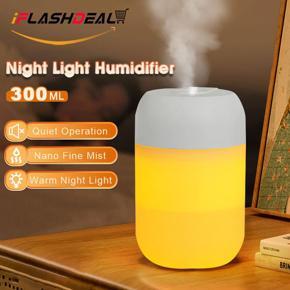 Air Humidifier Mini Night Light Portable Mist Sprayer USB Electric Air Humidifier 300ML Cool Water Mist Maker with Warm Night Light With 2 Working Modes for Home Office Car