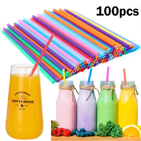 100pcs Plastic Straws Disposable Colored Plastic Straw for Kitchen Party Supplies Drinking Straw