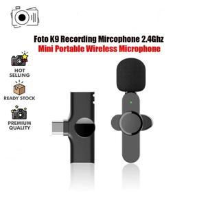 K9 Wireless Bluetooth Lavalia Microphone Portable Mini Type C Plug N Play Lapel Mic Auto Sync Game Phone Audio Video Vlogger Interview Mic