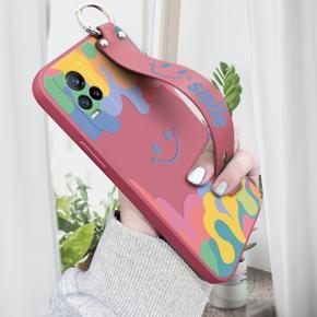 Hontinga for Vivo V21E Wrist Strap Case Soft Candy Color Splash Ink Cover Trend Square Printed Pattern Liquid Silicone Phone Case