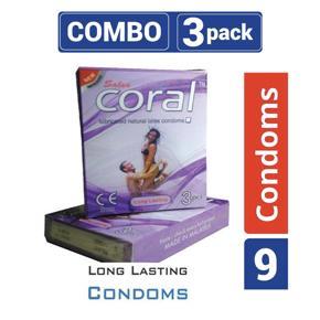 Coral - Long Lasting Lubricated Natural Latex Condom - Combo Pack - 3 Packs - 3x3=9pcs