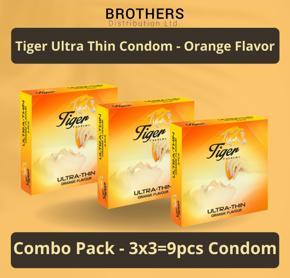 Tiger Condom - Ultra Thin Condoms Orange Flavour - Combo Pack - 3x3=9pcs