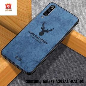 Samsung Galaxy A30S/A50/A50S Luxury Deer Head Printed Case Cloth Fabric Durable TPU Cover Rubber Bumper Shell