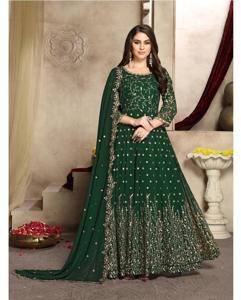 Green Gerogette Embroidery Semi Stitched Gown Dress For women