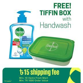 Dettol Handwash Cool 200ml Pump, pH-Balanced Liquid Soap with Menthol Free Tiffin Box