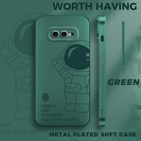 Hontinga for Samsung Galaxy S10E Back Cover Frosted Plating Cute Astronaut Spaceship Covers Thin Soft Silicone Mobile Phone Case