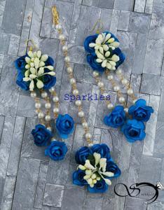 Exclusive desighner Artificial Flower Non-Bridal Earrings & Tikli Set 3pc