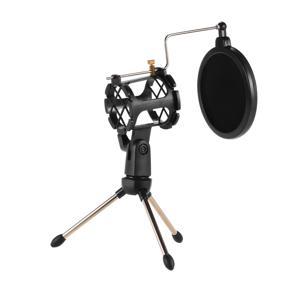 Mini Desktop Microphone Stand + Shock Mount Mic Holder + Pop Filter Kit for Studio Recording Online Broadcasting Chatting Singing Meeting