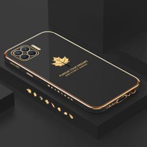 Hontinga for OPPO Reno4 F Case Luxury 6D Plating Maple Leaf Side Pattern Soft Back Cover Silicone Square Phone Cases