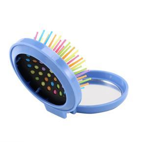 XHHDQES Mini Round Folding Comb with Air Cushion Hair Massage Comb Brush Mirror (Blue)