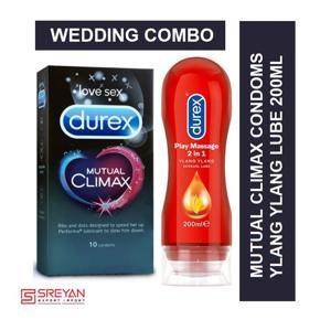 Durex Combo Wedding Mutual Climax Condoms - 10Pcs + 2 in 1 Massage Ylang Lube Gel - 200ml