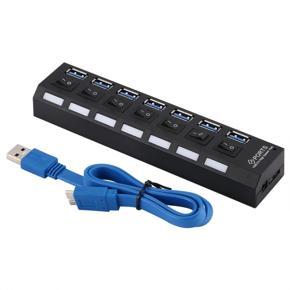 7-Port USB 3.0 HUB Splitter With Switch High Speed 5Gbps HUB Support 1TB HDD - Black