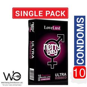 NottyBoy LoveLust Condom - Ultra Ribbed Lubricatex Latex Condom - 10pcs Pack (Made in India)