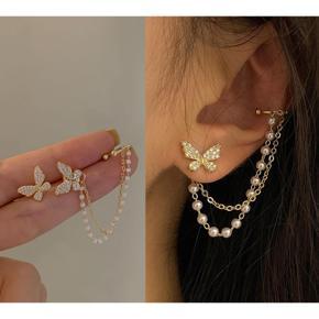 Korean Elegant Cute New Trendy Fashionable Rhinestone Butterfly Ear Cuff Stud Earrings for Girls Simple Stylish - Earring for Women Simple Fashion/ Earrings for Women New Collection - Products from Ch