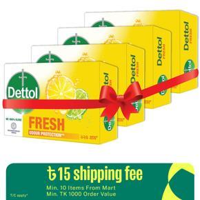 Dettol Soap Citrus Fresh Quad Pack (125gm X 4), Bathing Bar Soaps with Odour Protection