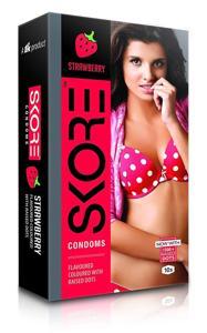 SKORE Strawberry Flavoured Coloured With Raised Dots Condom - 1 Packet of 10 pcs Condoms