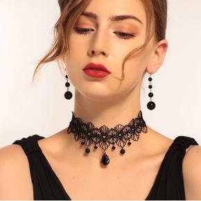 Women Black Lace& Beads Choker Pendant Punk Steampunk Style Gothic Collar Necklace Party Personality Jewelry