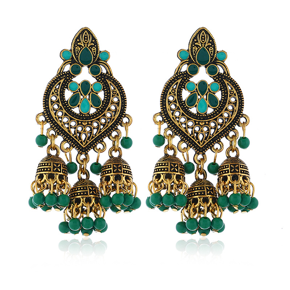 Indian Antique Silver Plated Bohemian Kundan Jhumka Drop Earrings for Women/ Jhumki Earrings for Girls Simple Stylish - Earring for Women