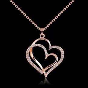 Trendy Women's Romantic Crystal Double Love Heart Rhinestone Choker Chain Necklace Fashion Jewelry Gift Necklaces for Women Wedding Party - Necklace for Girls Simple Stylish