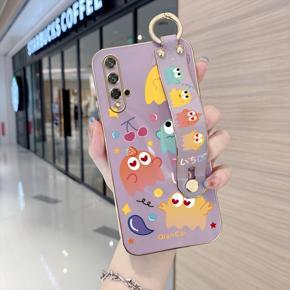 Hontinga for Honor 20 / Huawei Nova 5T Back Cover With Wristband Luxury 6D Plating Cute Little Monsters Case Soft Silicone Square Phone Cases