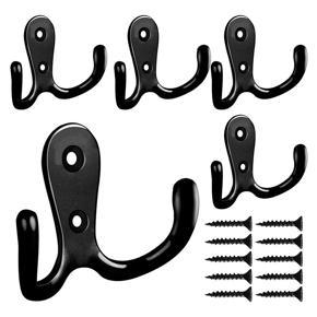 Double Prong Robe Hook with Screws, Dual Coat Hooks Wall Mounted Hanging Clothes for Bathroom Bedroom Door Wall