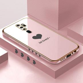 Hontinga for OPPO A5 2020 Luxury 6D Plating Soft Casing Silicone Square Frame Phone Case Shiny Bling Back Cover Lover Heart Side Pattern Case