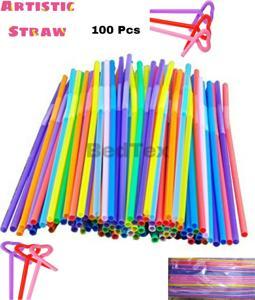 Flexible Plastic 100 Pcs 10 Inches Long Colorful Drinking Straws