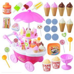39PCS Ice Cream Cart Cute Kid Pretend Candy Car With Light & Sound Toy XMAS Gift - Pink (pink)