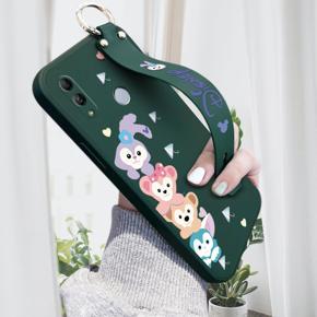 Hontinga for Honor 10 Lite Wrist Strap Case INS Cute Style Creative Cartoon Rabbit and Fox Cover Thin Square Edge Liquid Silicone Phone Case