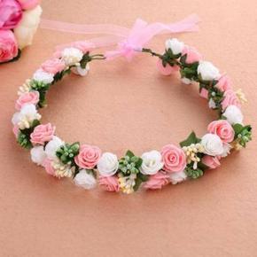 Artificial White And Baby Pink Flower Crown For Girls - 1 Pcs