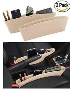 Car Seat Gap Filler & Pocket Organizer - PU Leather Caddy for Automotive Interior Accessories - Side Seat Catcher Beige (2Pcs)