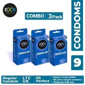 EXS - Regular Condom - Combo of 3 Packs - 3x3=9pcs (Made in UK)