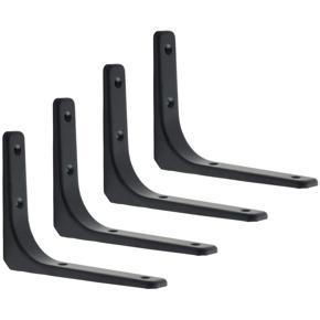 4 PCS Iron Wall Shelf Bracket, 6 x 5 Inch Heavy Duty Shelf Support Bracket Decorative Joint Angle Bracket, Black