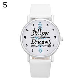 Girls Casual Follow Your Dream Quote Print Faux Leather Strap Quartz Wrist Watch