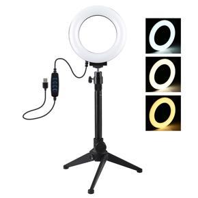 PULUZ USB 3 Modes Dimmable LED Ring Vlogging Photography Video Lights + Desktop Tripod Holder with Cold Shoe Tripod Ball Head