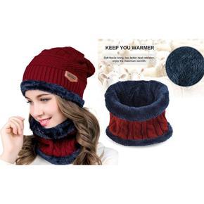 Neck warmer knitted hat scarf set fur Wool Lining Thick Warm Knit beanies balaclava Winter Hat tupi (Large)