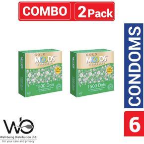 Moods Gold Condom 1500 Dots - Combo Pack - 2 Packs - 3x2=6pcs