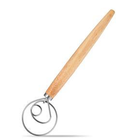 Danish Dough Whisk Premium Stainless Steel Bread Whisk Wooden Kitchen Tool for Bread Cookie Utensil