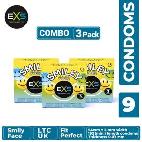 EXS - Smily Face Dotted  Condom - Combo of 3 Packs - 3x3=9pcs (Made in UK)