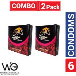 Tiger - Ultra Thin Rose Flavour Condom - Combo Pack - 2 Pack - 3x2=6pcs