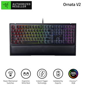 Razer Ornata V2 Wired Keyboard RGB Gaming Keyboard with Hybrid Mecha-membrane Switch Multimedia Keys Razer Chroma RGB Wrist Rest