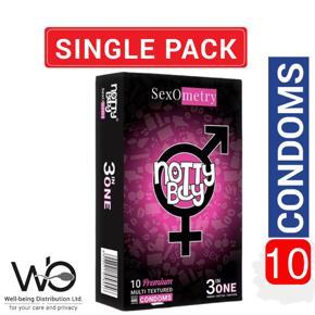 NottyBoy SexOmetry Condom - Ribbed, Dotted, Contour 3in1 Multi Textured Condom - 10pcs Pack (Made in India)