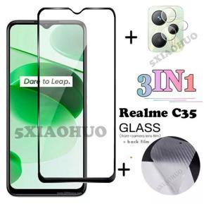 For Realme C35 3-in-1 Combo Pack (Full Screen Protector Tempered Glass +Camera Lens Protector +Back Poly)