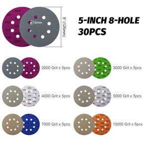 XHHDQES 5 Inch Sanding Disc Hook and Loop 8 Hole Silicon Carbide Sandpaper with Pad for Wet/Dry Sanding Grinder Polishing